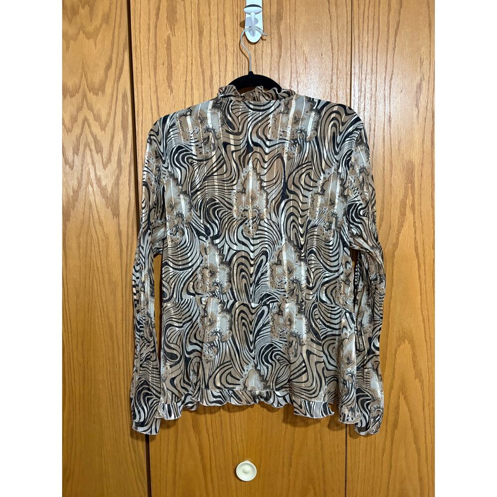 Vintage‎ Y2K tie front sheer animal print ruffle trim top women's XL artsy boho - Picture 4 of 7
